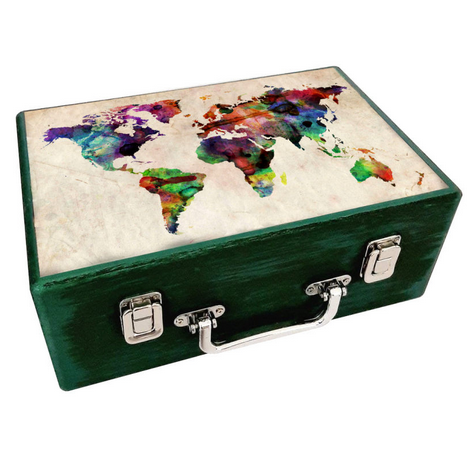چمدان چوبی نقشه جهان
